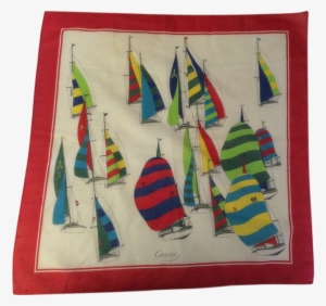 Vintage Gucci Cotton Sailboats Regatta Scarf From Basingers - Sailboat #1397736