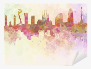Barcelona Skyline In Watercolour Background Sticker - Barcelona Paint Splash #1398463