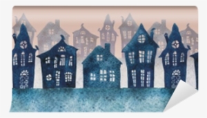 Seamless Watercolor Illustration Of A Foggy Street - Watercolor Painting #142046