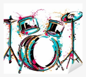 Drum Kit With Splashes In Watercolor Style - Colorful Drums #144996