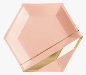 Peach Blush Striped Large Paper Plates - Gold & Blush Hexagon Party Plates - Large #146758