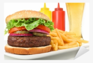 Hamburger Meal With French Fries And Cold Beer Sticker - Hamburger Meal #147034