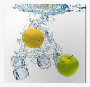 Ice Cubes, Lemon And Apple Are Dropped Into Water Canvas - Скинали Фрукты #148230