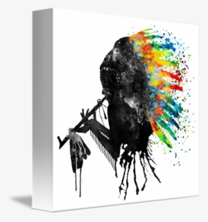 "indian Silhouette With Colorful Headdress" By Marian - Canvas #149935 "indian Silhouette With Colorful Headdress" By Marian - Canvas #149935