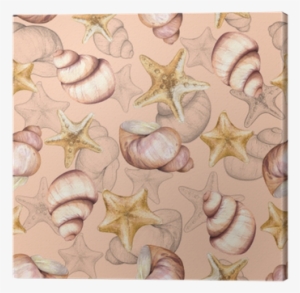 Marine Pattern With Shells - Watercolor Painting #1409734