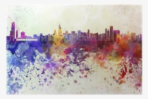 Chicago Skyline In Watercolor Background Poster • Pixers® - Chicago Skyline Watercolor Background #1428115