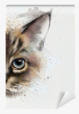 Watercolor Portrait Of A Cat, Half Quizzically At The - Face Cat #1432996