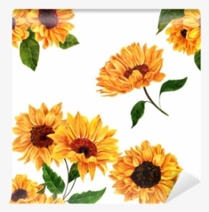 Seamless Pattern With Hand Drawn Watercolor Sunflowers - Bees Seeds Helianthus Moonshine And Evening Sun Mixture #1440787