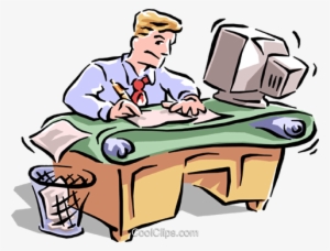 Office Royalty Free Vector Clip Art Illustration - Working Hard At Desk #1446322