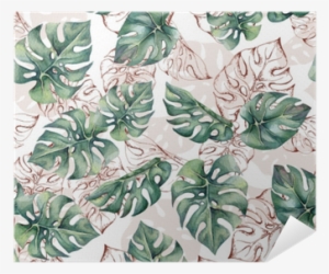 Tropical Seamless Pattern With Watercolor And Outline - Contour De Page Fueille #1446493