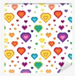 Seamless Retro Pixel Heart Pattern Wall Mural • Pixers® - Mural #1453532