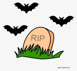 Bats And Tombstone Free Halloween Clip Art Image - Black And White Halloween Clip Art #1456428