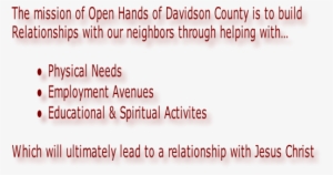 The Mission Of Open Hands Of Davidson County Is To - Open Hands #1464696