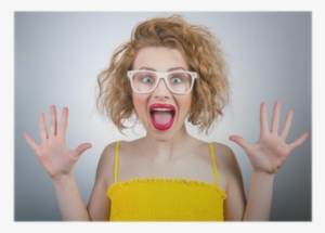 Happy Surprised Woman Screaming With Open Hands Poster - Girl #1464918