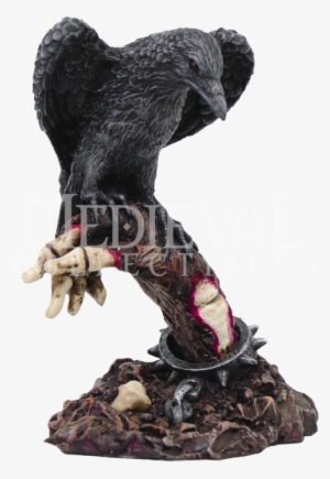Raven With Skeleton Statue - Raven With Skeleton Cold Cast Resin Desktop Statue, #1468849