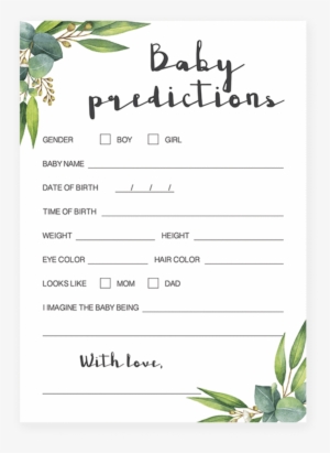 Watercolor Leaves Baby Predictions Game Printable By - Baby Shower Emoji Pictionary Free #1470916