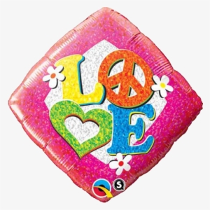 Holographic Love Peace Sign 18" Foil Balloon - 18" Love Peace Sign Mylar Balloon - Mylar Balloons #1476346