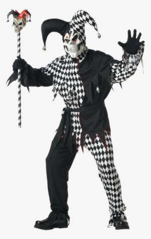 Adult Black And White Evil Jester Costume - Jester Halloween Costume #1478706