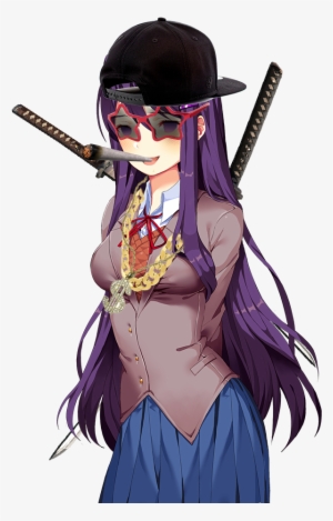 Yuri With Two Samurai Swords Smoking A Blunt - Doki Doki Yuri S Eye #1478933