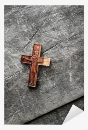 Wooden Cross On A Wooden Background Sticker • Pixers® - Il Dubbio. Il Dilemma Di Giuda #1479779
