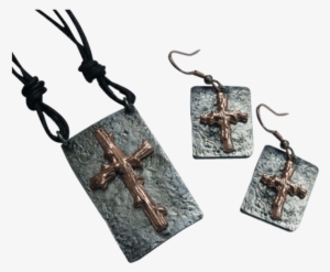 Copper And Antique Silver Wooden Cross Necklace And - Copper And Antique Silver Wooden Cross Necklace #1481396