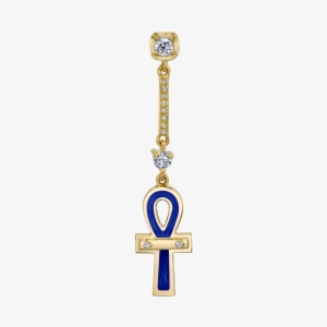 Diamond And Blue Ankh Drop Earring #1485507