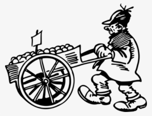 Sales Vendor Drawing Black And White Line Art - Vendor Cart Clipart Black And White #1486382