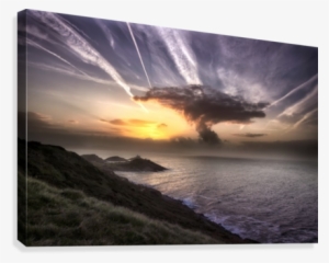 Swansea Mushroom Cloud Sunrise Canvas Print - Mumbles Lighthouse #1493425
