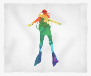 Watercolor Scuba Diver Fleece Blanket - Scuba Diver Beach Towel #1493593