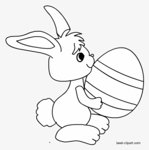 Black And White Bunny Holding Easter Egg Clip Art - Easter #1498721