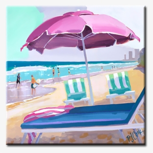 Pink Beach Umbrella, 12 X12 Oil On Canvas, Pj Cook - Umbrella #152920