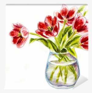 Spring Flowers In Vase, Watercolor Illustration Wall - Vazoda Cicek Suluboya #158712