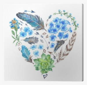 Boho Style Watercolor Heart Shape Canvas Print • Pixers® #1500512