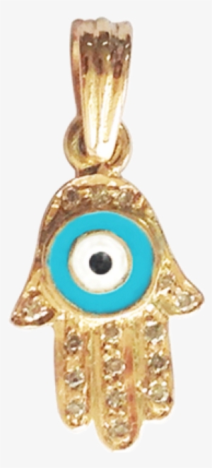 Evil Eye Gold Charm With Fatima's Hand - Hamsa #1502007