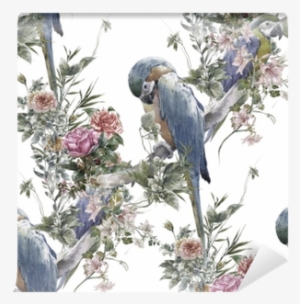 Watercolor Painting With Birds And Flowers, Seamless - Watercolor Painting #1503079