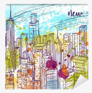 Vintage Colorful Hand Drawn City Landscape And Splashes - New York Colorato #1503155