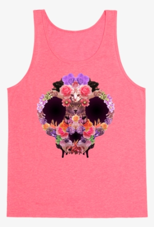 Floral Cat Skull Collage Tank Top - Dont Want To Talk To You #1504110