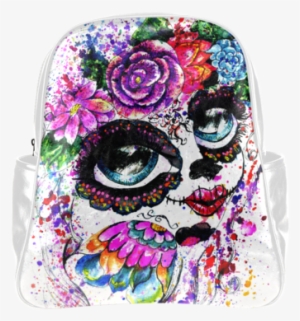 Psylocke Women's Leather Backpack With Sugar Skull - Sugar Girl In Flower Crown2 Large Tote Bag, Natural, #1504286