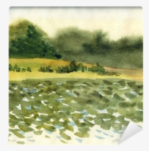 Trees Near The Lake Wall Mural • Pixers® • We Live - Watercolor Painting #1507078