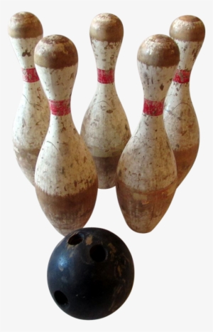 Five Vintage Wooden Bowling Pins & Black Wooden Bowling - Vintage Bowling Pins #1516963