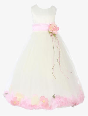 Pink Satin & Tulle Flower Petal Dress W Sash - Dress #1520071