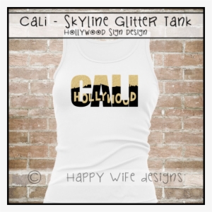 Glitter California Tank Top With Hollywood Sign Skyline - Back Of Shirt Design With Number #1520205