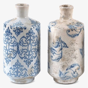 Vases - 3r Studio Set Of 3 Terra-cotta Vases - Blue/white #1521791