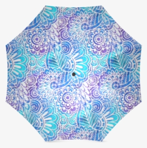 Boho Flower Doodle On Blue Watercolor Foldable Umbrella - Flower Doodle On Blue Watercolor Pillow Sham #1521857