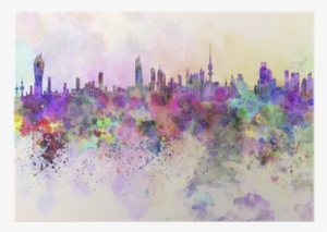 Kuwait City Skyline In Watercolor Background Poster - Kuwait Painting #1529470
