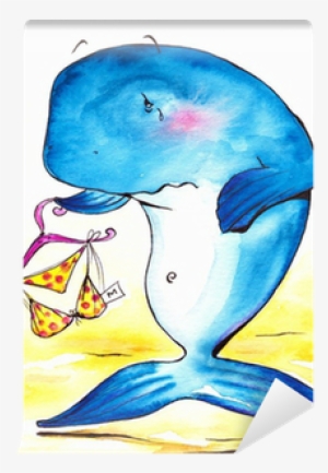 Thick Whale And Toosmall Bikini-watercolors - Wieloryb W Bikini #1534654