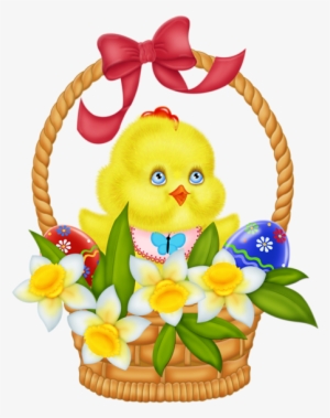 Easter Basket With Eggs Chicken And Daffodils Png Picture - Easter Basket With Flowers Clip Art #1536633