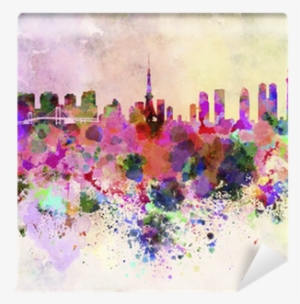 Tokyo Skyline In Watercolor Background Wall Mural • - Tokyo Skyline #1545721