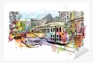 Watercolor Splash With Sketch Of Trolley Car Moves - House #1549759