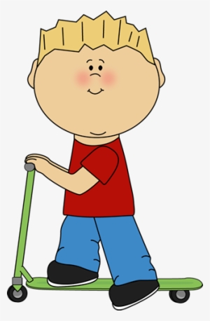 Boy Riding A Scooter - Boy On Scooter Clipart #1550254